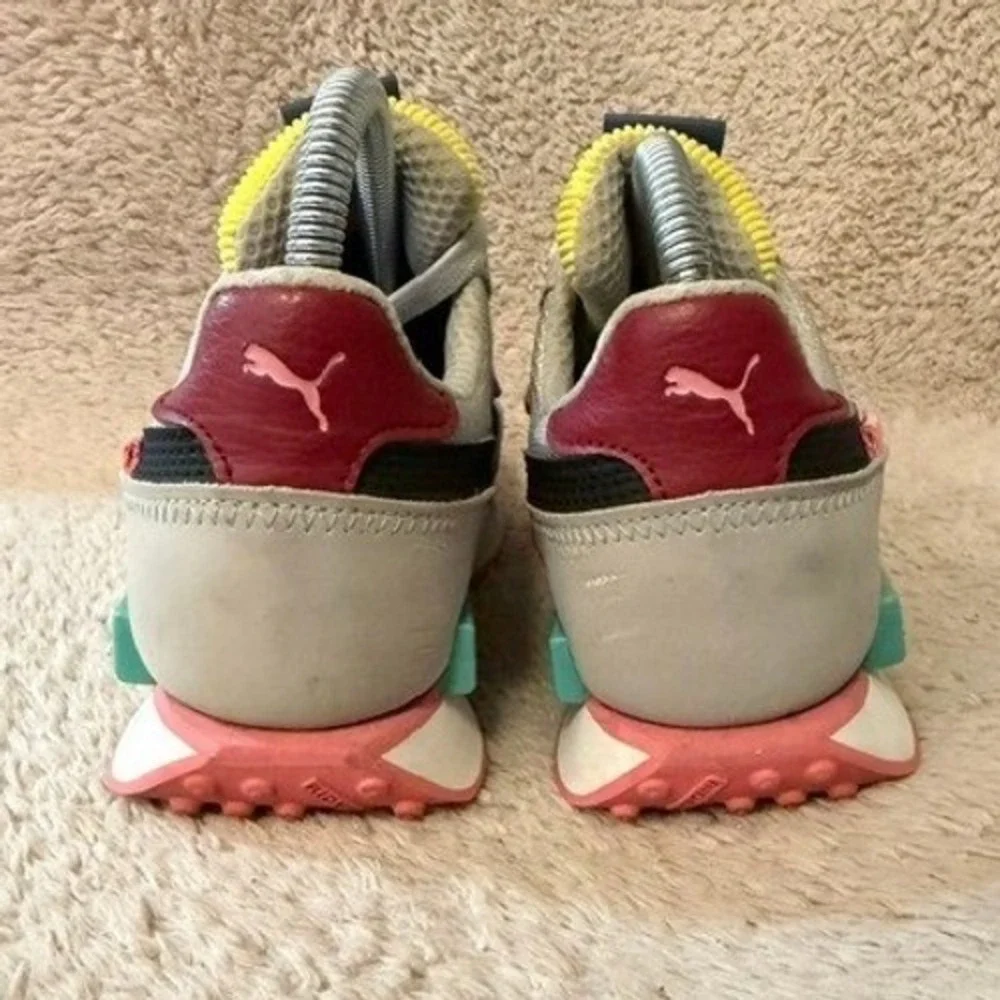 Puma Future Rider Play On Kids Sneakers Grey Navy Yellow 375269-01 Size 5.5C